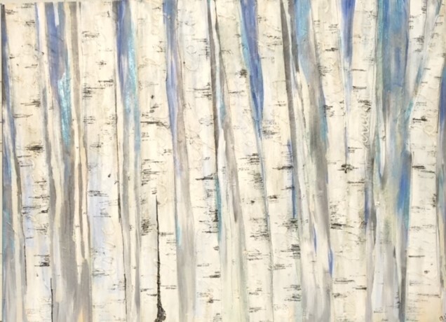 Whispering Wonderland painting , White birch trees