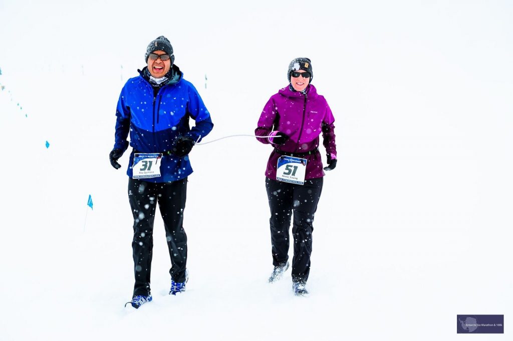 Annie and Ray running Antarctic ice marathon